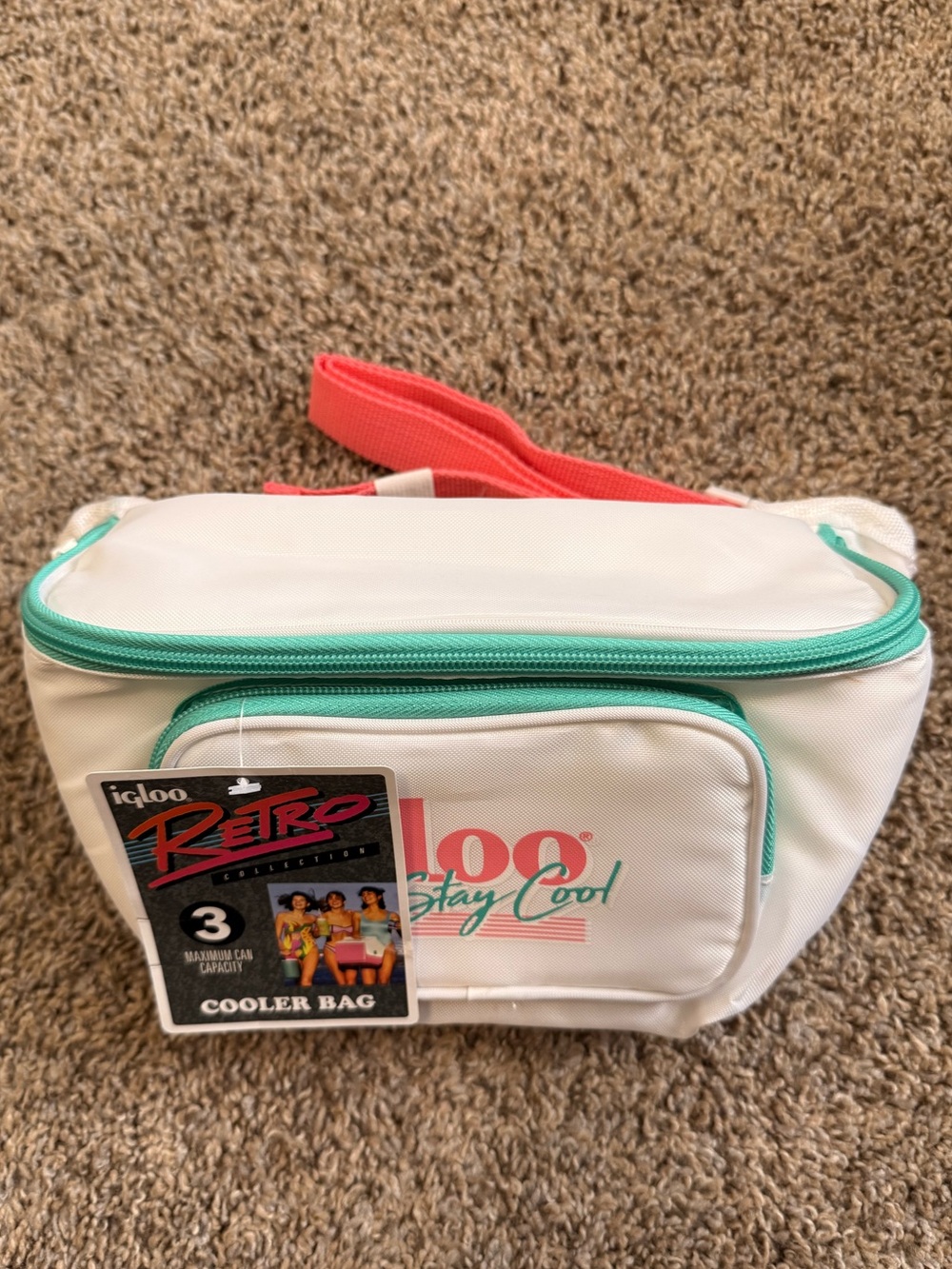Igloo White Mini Cooler Bag with Teal Trim and Coral Strap FANNY PACK